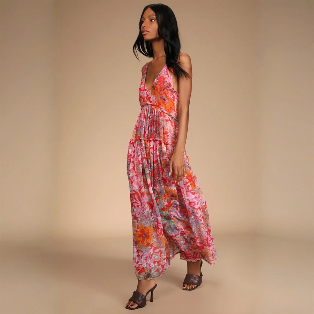 NWT Free People Boho Tiered Julianna Maxi Dress in Cherry Combo size Medium - Picture 2 of 12